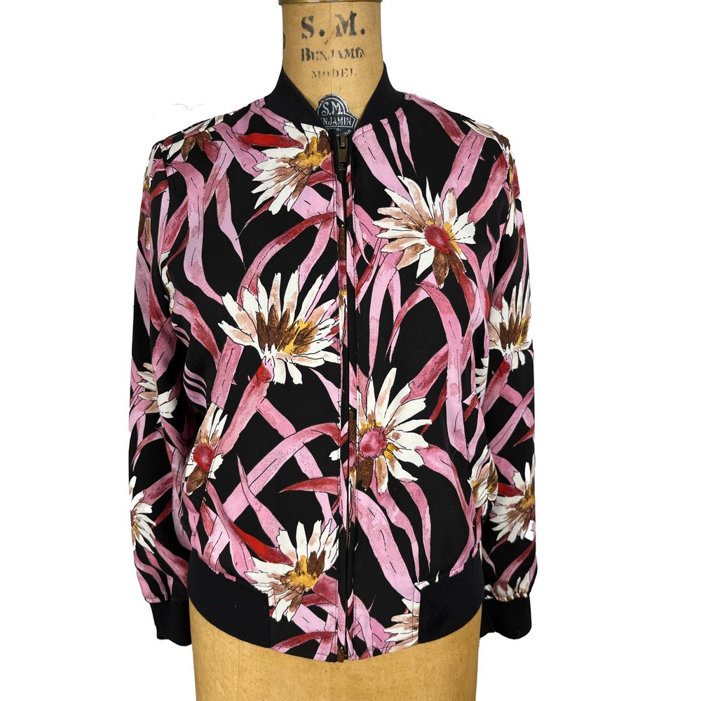 Floral Print Bomber Jacket Flower Detailed Top Floral Long Sleeve Blouses